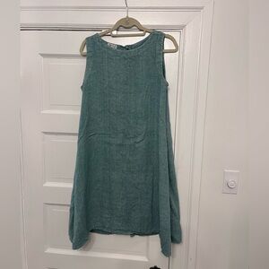 Sage green linen shift dress